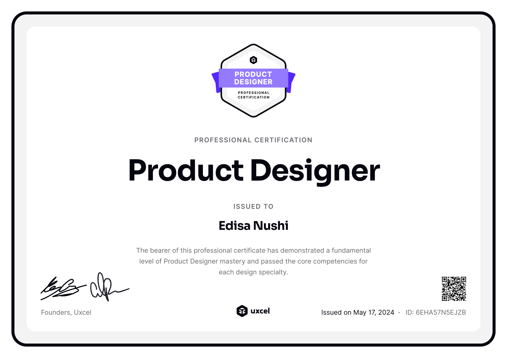 Edisa Nushi's certificate